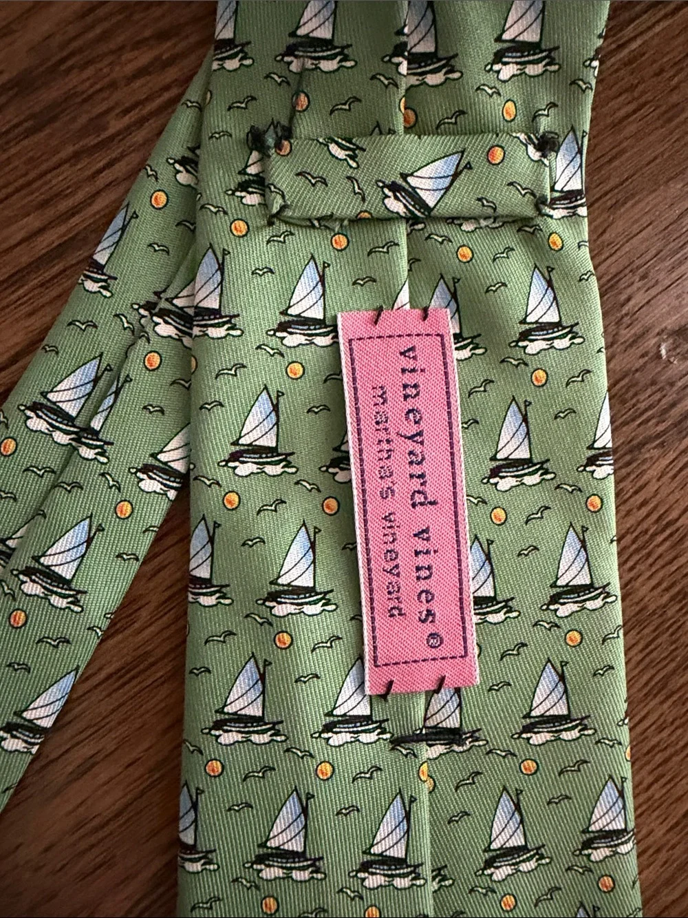 Vineyard Vines Light Green Sailboat Pattern Tie